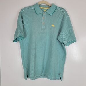 Tommy Bahama Teal and White Striped Polo Shirt